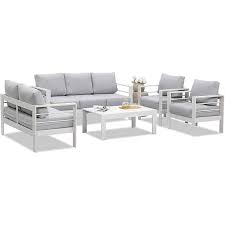 Sunvivi White 5 Piece Aluminum Patio Conversation Set With Light Grey Cushions