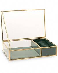 Gold Glass Green Velvet Jewelry Box