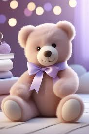 cute teddy bear with a purple bow