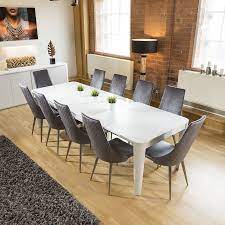 Extendable dining tables come into their own at family gatherings and larger dinner parties. Luxury Extending Dining Set Glass Top Table 10 Tall Grey Velvet Chairs 10 Seater Dining Table Luxury Dining Tables Large Dining Room Table