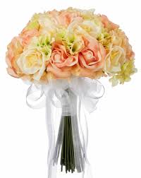 You can assemble this bouquet yourself, or set up a station for all your bridesmaids to make their own using the same selection of flowers. Hydrangea Rose Coral Yellow Peach Artificial Wedding Bouquets Silk Wedding Flowers Bridesmaid Bouquets Large Thebridesbouquet Com