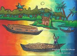 kerala backwater scenery painting
