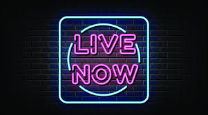 Stockvector Live now sign symbol, neon style template | Adobe Stock