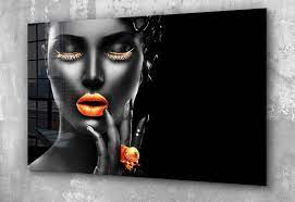 Buy Black Make Up Woman Orange Lips