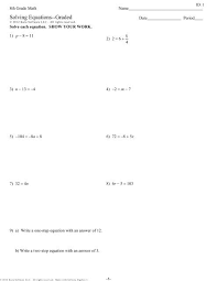 8th Grade Math Solving Equations Graded