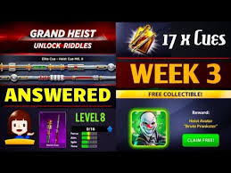 All riddle answers to claim grand heist quest rewards. Grand Heist Riddles Week 3 Answered 8bp 8 Ball Pool Youtube