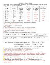 Worksheet Nuclear Decay