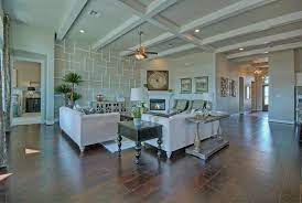 white ceiling beams in family room