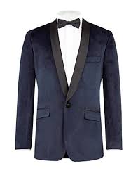 Man blue suit bowtie, brooch, pocket square. Navy Blue Slim Fit Velvet Jacket Luxury Mens Velvet Blazer Buy Online In Gibraltar At Gibraltar Desertcart Com Productid 18267368