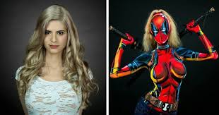 cosplaying artist uses body paint to