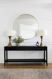 Black Oak Console Table With Gold Lamps