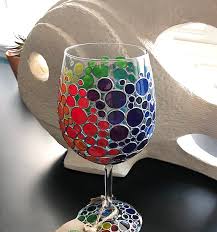 Rainbow Wine Glass Hand Painted Multi