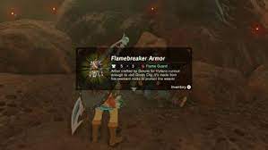 Link can purchase it from gaile at the foothill stable near the maw of death mountain or from offrak in goron city. Zelda Breath Of The Wild Death Mountain And Goron City How To Get Fire Resistance With Fireproof Lizards And Free Flamebreaker Armor From Southern Mine Eurogamer Net
