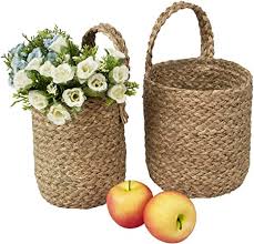 Washing day with laundry on clothesline. Amazon Com Set 2 Nesting Hand Woven Wall Hanging Baskets For Storage And Plant Pot Holder Natural Willow Wicker Fruit Bread Storage And Wall Decor Basket Hanging Planters Flower Pot Container Seagrass
