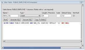 h2 add column to h2 database tables via