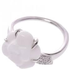 Chanel White Ceramic Camellia Ring Size 48