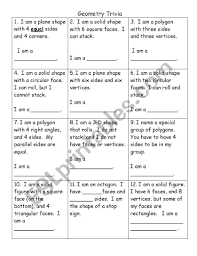 Challenge them to a trivia party! English Worksheets Geometry Trivia 3rd Grade