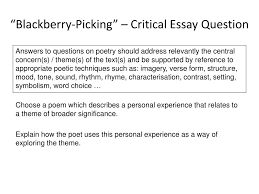 ppt ldquo blackberry picking rdquo critical essay question powerpoint ldquoblackberry pickingrdquo critical essay question choose