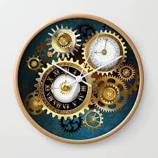 Two Steampunk Clocks With Gears Wall