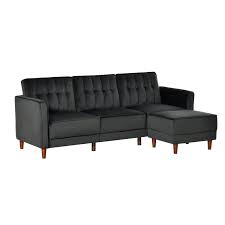 Homcom Upholstered L Shaped Sofa Bed Reversible Sectional Recliner Sofa Set Velvet Touch Sleeper Futon With Footstool Black