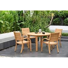 If you're a fan of sophisticated dinner parties, consider a patio table. Buy Brampton Sanremo 5 Piece Round Outdoor Teak Finish And Stackable Arm Chairs Ideal Patio Dining Set Brown Online In Indonesia B07sg7px4v