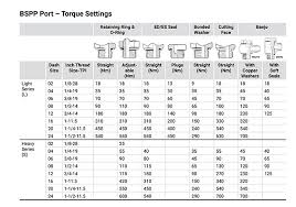 banjo bolt torque specifications chart