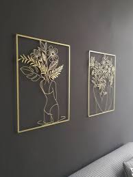 Gold Metal Wall Art Set Framed Woman