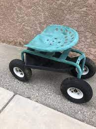 Green Metal Tractor Seat Garden Cart