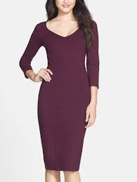Pairing This Plum Midi Sheath Dress With Booties And A Shiny