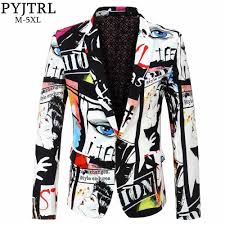 Pyjtrl Brand 2018 New Tide Mens Fashion Print Blazer Design