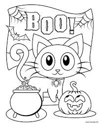 Coloriage Halloween Boo Chat Noir Citrouille Dessin Halloween à imprimer