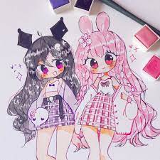 kao✩ on Instagram: “th gfs !!! my melody and kuromi in a human version  ~~💗🖤💗 . . . . I've been seeing many… | Hello kitty drawing, Hello kitty  art, Kitty drawing