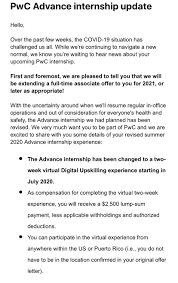 Anonymous example of a letter asking you also period to appear prepared, despite asking for an adjustment to extension schedule. Looks Like Pwc Found A Good Solution For Summer Interns Accounting