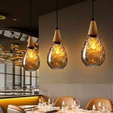 Glass Pendant Light Kitchen Lamp Wood