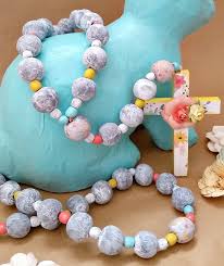 colorful wood painted rosary thrift