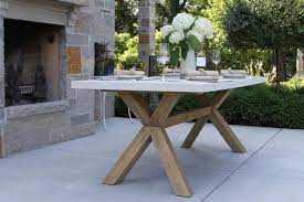 For example, a stone dining table accompanied with wicker chairs brings a relaxed, welcoming vibe to your. Ivory Composite Eucalyptus Hardwood Outdoor Dining Table