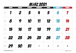 Vervollständigen sie die kalender mit pdf und fügen sie ihren terminen oder veranstaltungen. Kalender Marz 2021 Zum Ausdrucken Kostenlos Kalender 2021 Zum Ausdrucken