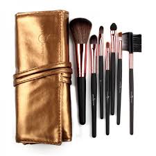 7 makeup brush set kit in sleek golden