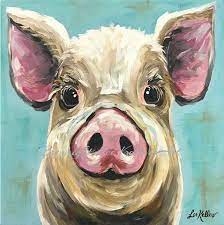 Original Canvas Painting Pig Art