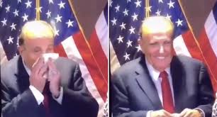Mr giuliani used the news conference to amid widespread amusement on twitter, one user said the trump aide was sweating black goo. Trump S Lawyer Rudy Giuliani Blows Nose Wipes Mouth On Tv