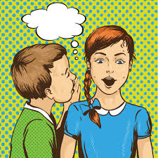 Pop art retro comic vector illustration. Kid whispering gossip or secret to  his friend. Children talk to each other. Speech bubble. 5242207 Vector Art  at Vecteezy