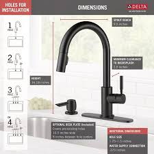 The first step when installing a delta kitchen faucet is to install the spout. 255 Lowes Delta Trask Matte Black 1 Handle Pull Down Kitchen Faucet At Lowes Com Kitchen Faucet Kitchen Faucets Pull Down Faucet