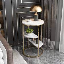 Gold End Table With Shelf Marble Top