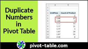 duplicate numbers in pivot table items