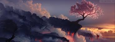 lonely pink tree in a fantasy landscape