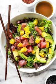 ahi tuna poke salad with mango