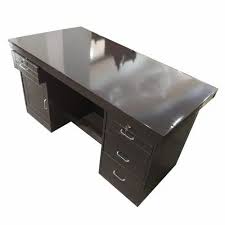 Glass Top Wooden Office Table Brown