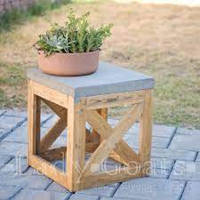 Concrete And Wood X Stool Side Table