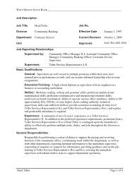 bank teller job description for resume samplebusinessresumecom   Resume For Teller  Position