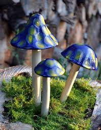 Ceramic Mushroom Blue And Yellow Color